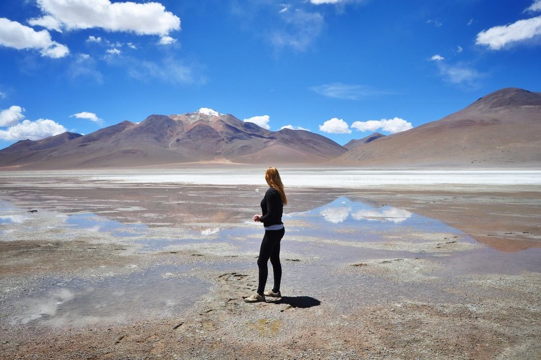 Devant une des lagunes du salar d'uyuni