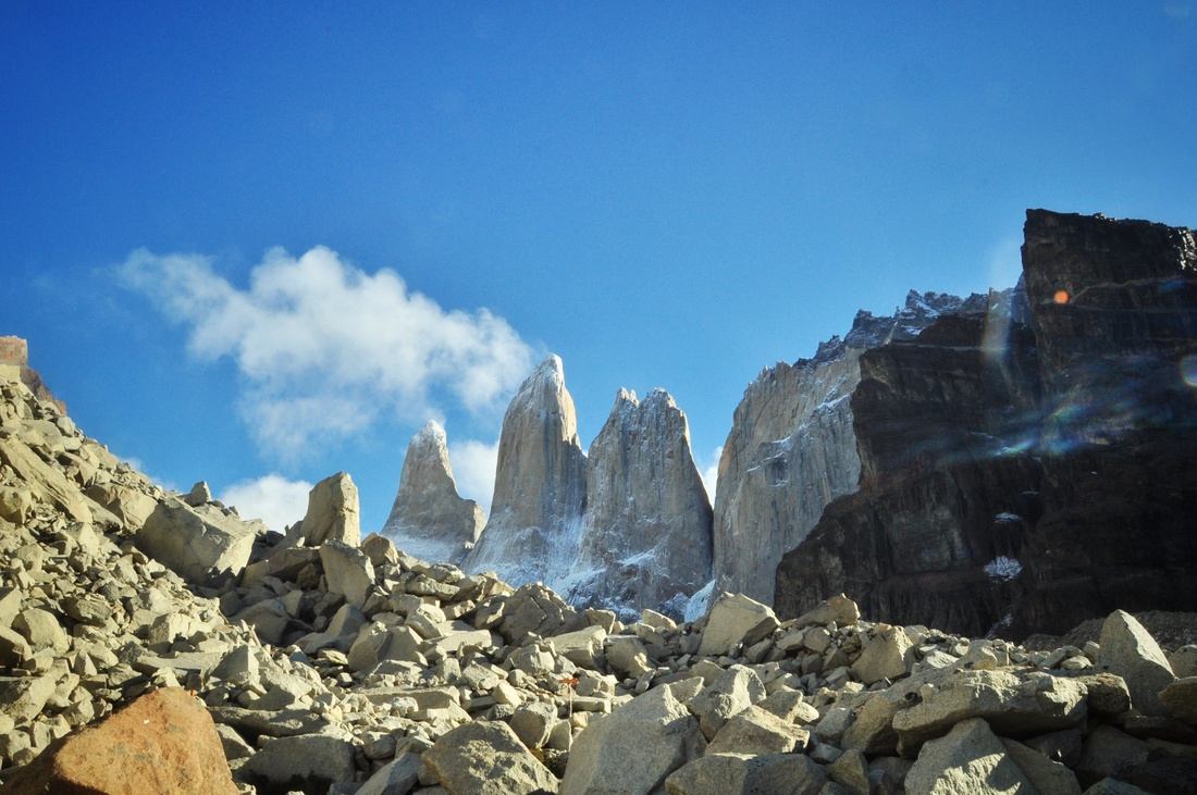 Arrivée aux las Torres sous le soleil, Torres del Paine