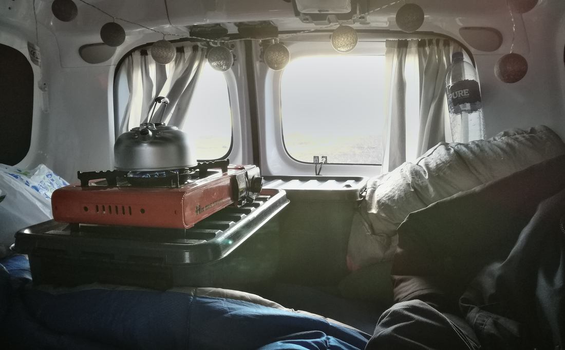 A l'intérieur de notre van en Islande