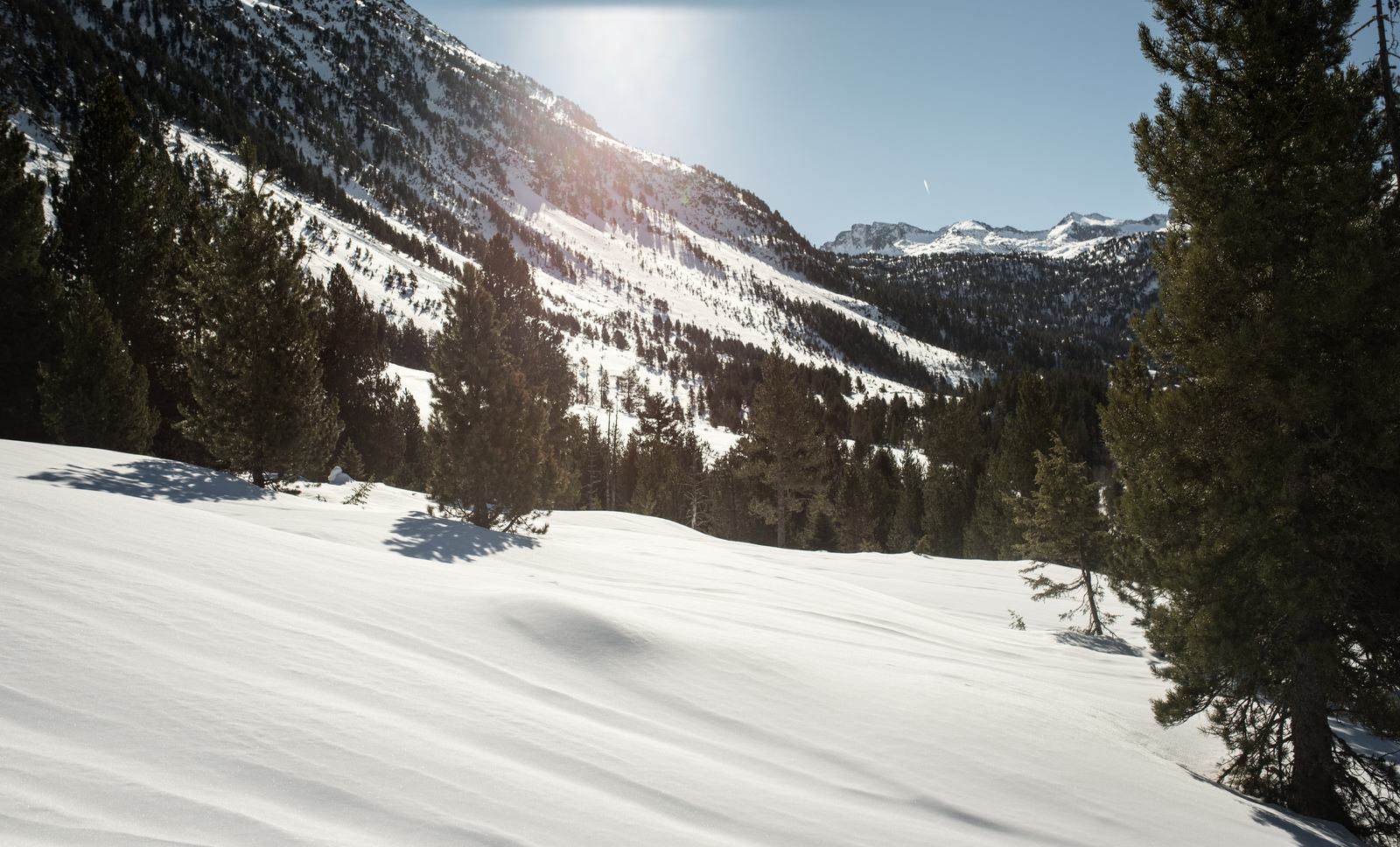 Les montagnes, le soleil et la neige